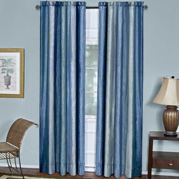 Ombre Blue Striped Modern Window Curtain Panel: 50" x 84", Rod Pocket Panel - Picture 1 of 5